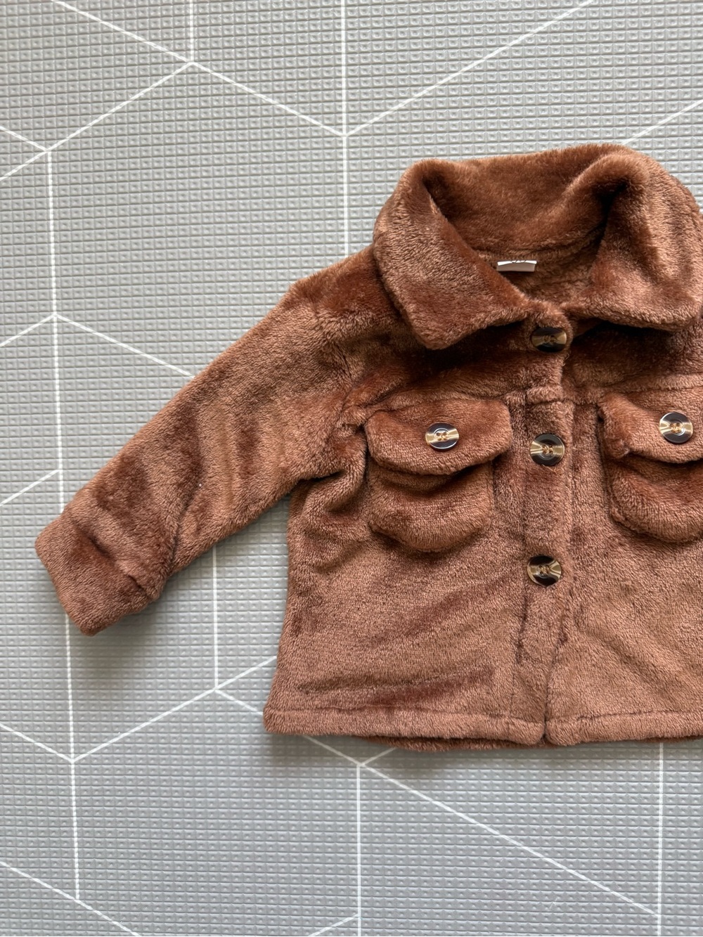 Baby gender neutral Plush faux fur Brown Jacket - Cozy Button-Front shacket•••
